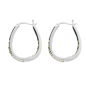 Simulated Green and White Diamond Earrings in Silvertone