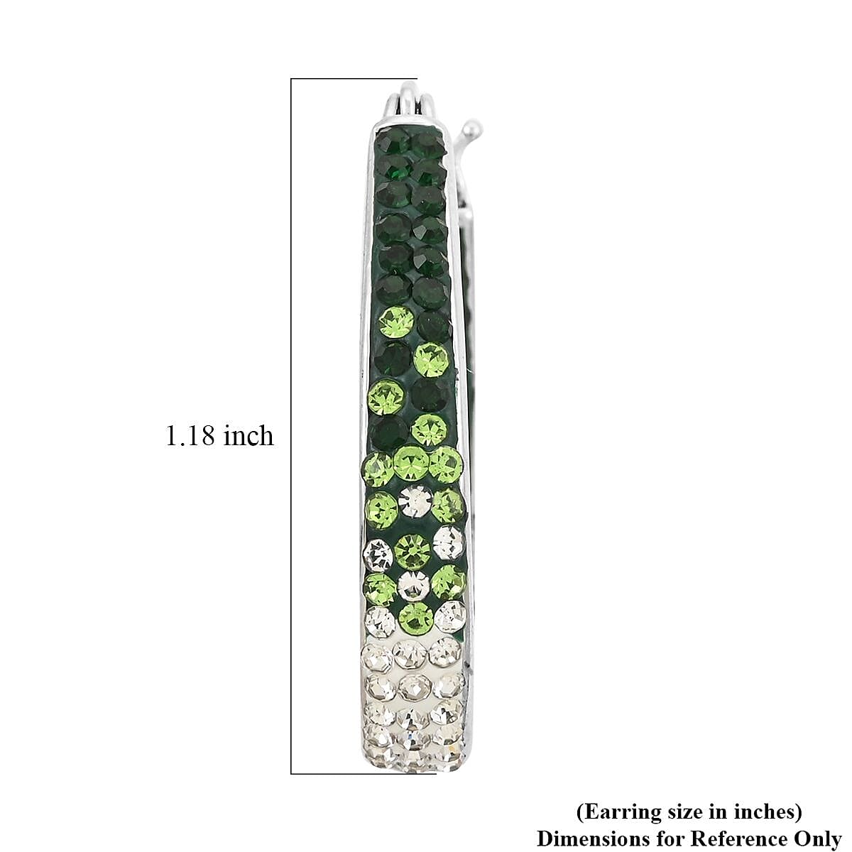 Simulated Green and White Diamond Earrings in Silvertone