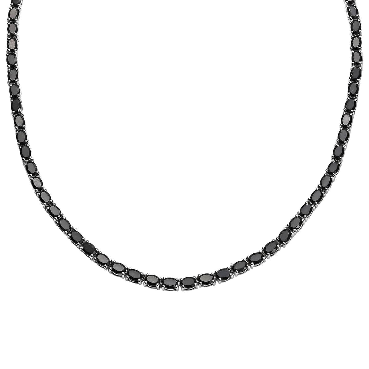 California Black Jade 36.15 ctw Tennis Necklace in Rhodium Over Sterling Silver 18 Inches image number 0