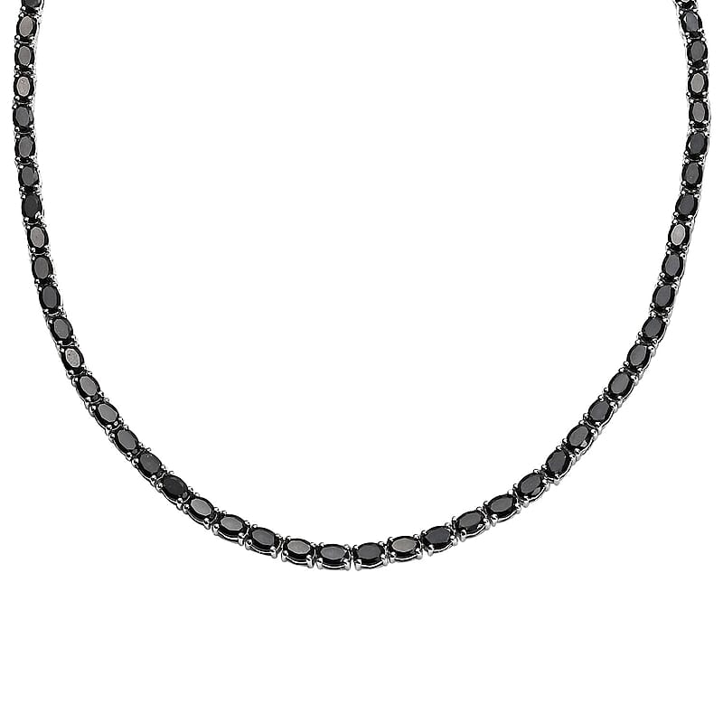 D'Joy California Black Jade 36.15 ctw Tennis Necklace in Rhodium Over Sterling Silver 18 Inches