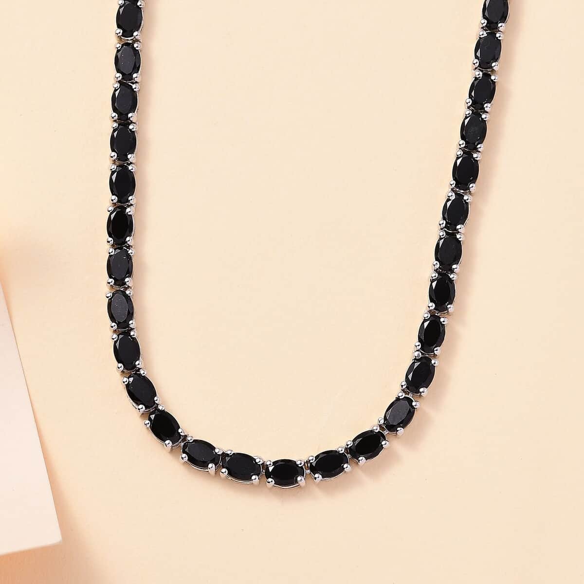 California Black Jade 36.15 ctw Tennis Necklace in Rhodium Over Sterling Silver 18 Inches image number 1