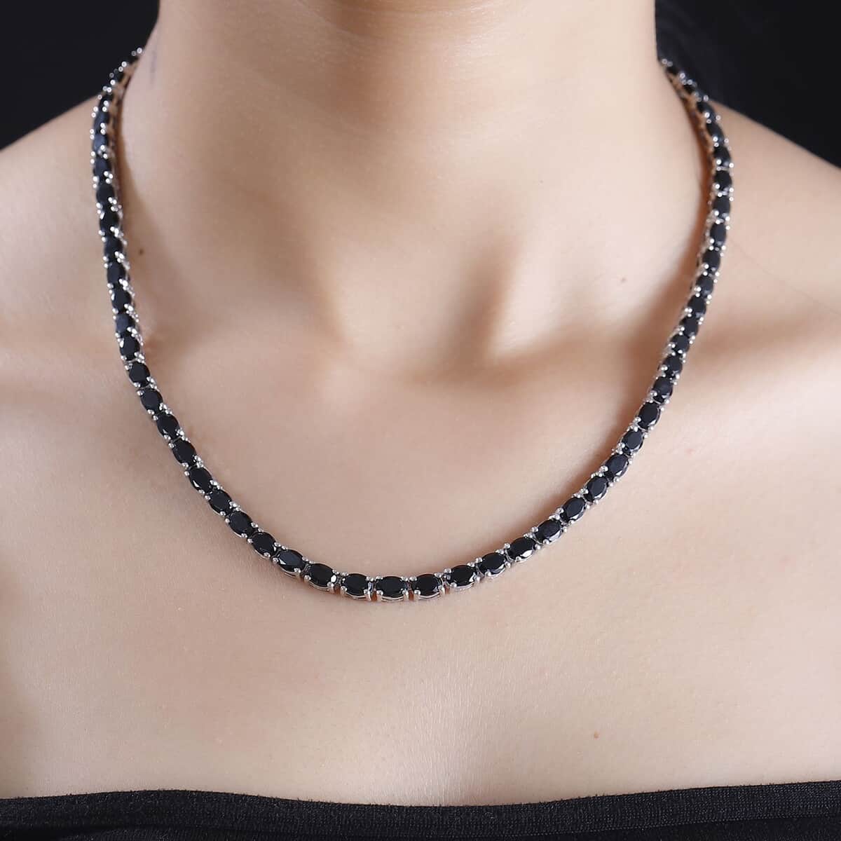 California Black Jade 36.15 ctw Tennis Necklace in Rhodium Over Sterling Silver 18 Inches image number 2