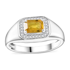 Madagascar Yellow Sapphire and Moissanite 1.35 ctw Men's Ring in Rhodium Over Sterling Silver (Size 10.0)