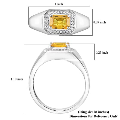 Madagascar Yellow Sapphire and Moissanite 1.35 ctw Men's Ring in Rhodium Over Sterling Silver (Size 10.0)
