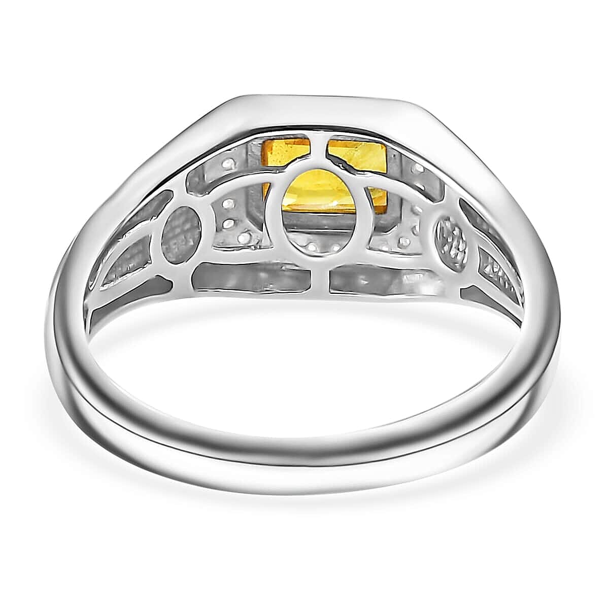 Madagascar Yellow Sapphire, Moissanite Men's Ring in Rhodium Over Sterling Silver (Size 8.0) 1.35 ctw