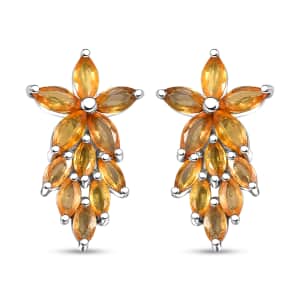 Madagascar Yellow Sapphire 2.85 ctw Golden Petal Cascade Earrings in Rhodium Over Sterling Silver