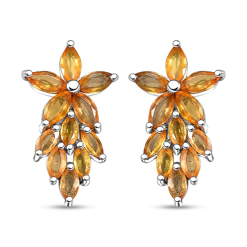 Madagascar Yellow Sapphire 2.85 ctw Golden Petal Cascade Earrings in Rhodium Over Sterling Silver