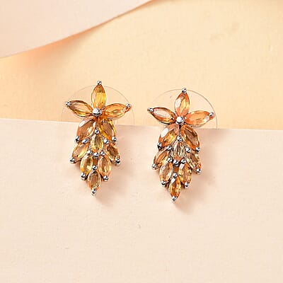 Madagascar Yellow Sapphire 2.85 ctw Golden Petal Cascade Earrings in Rhodium Over Sterling Silver