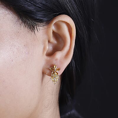 Madagascar Yellow Sapphire 2.85 ctw Golden Petal Cascade Earrings in Rhodium Over Sterling Silver