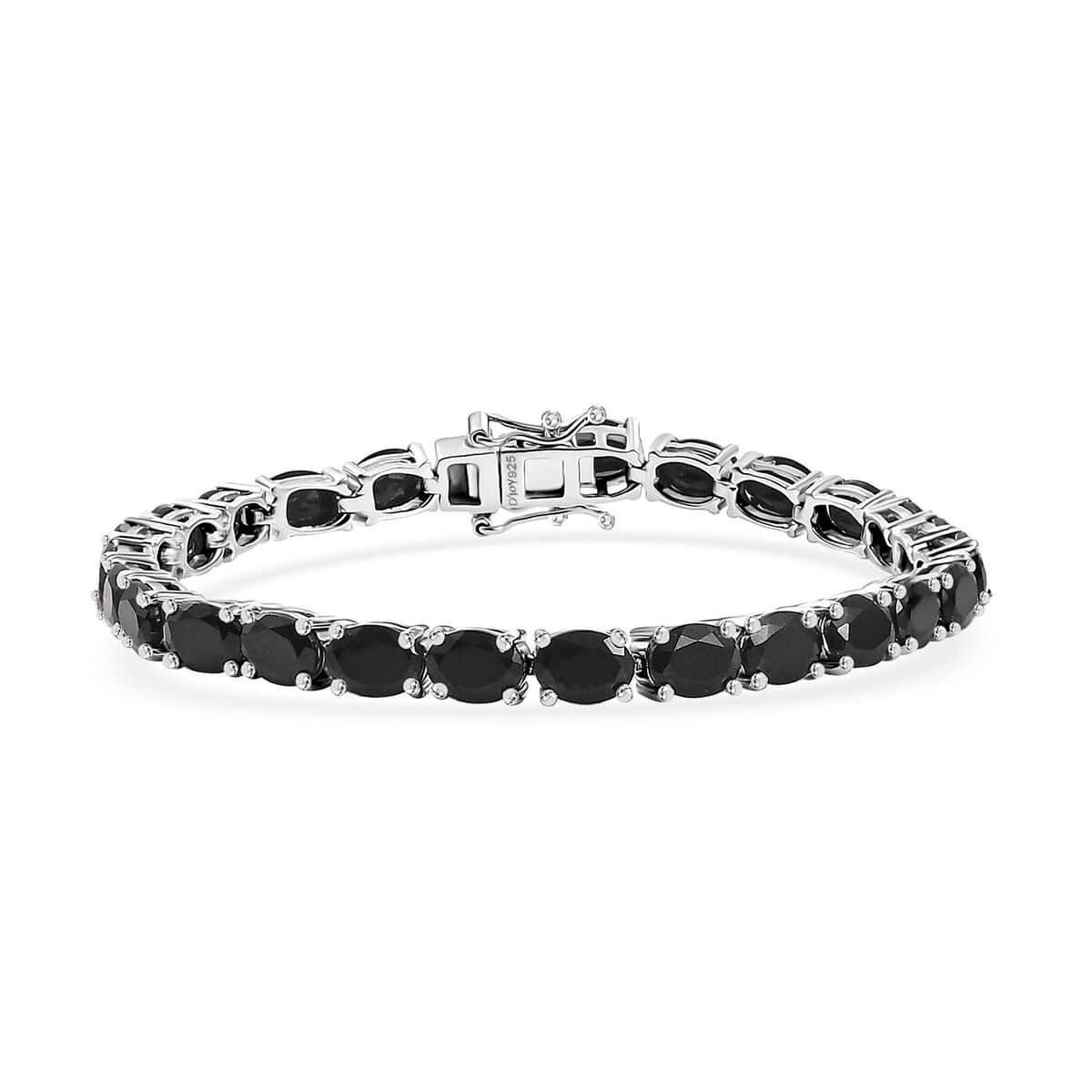 California Black Jade 22.25 ctw Tennis Bracelet in Rhodium Over Sterling Sil (8.00 In) image number 0