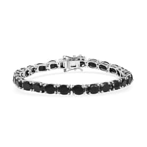 California Black Jade 22.25 ctw Tennis Bracelet in Rhodium Over Sterling Sil (8.00 In)