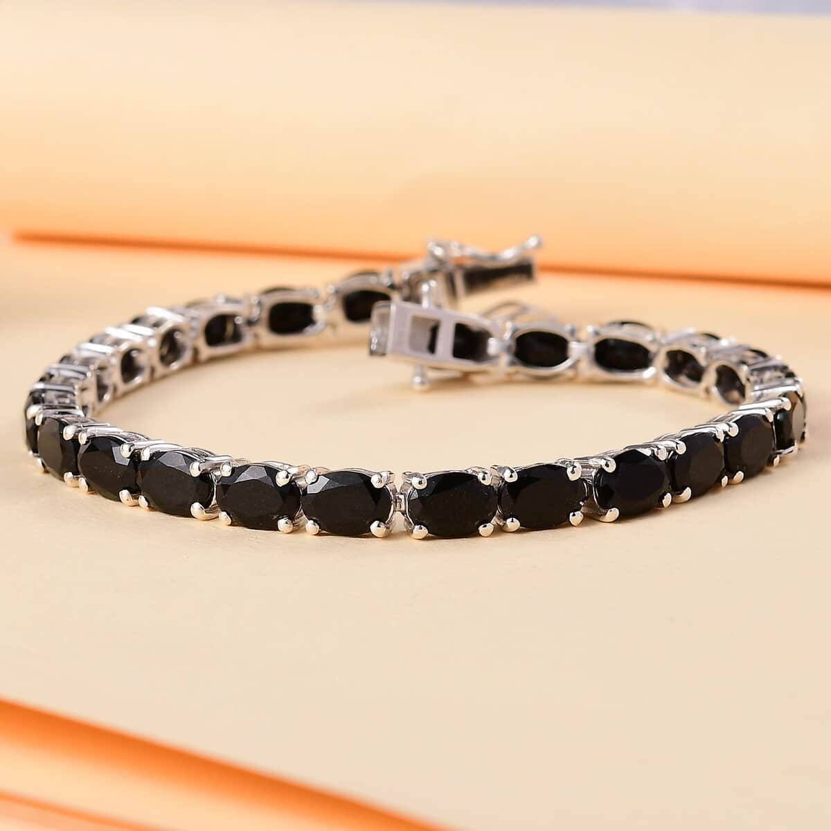 California Black Jade 22.25 ctw Tennis Bracelet in Rhodium Over Sterling Sil (8.00 In) image number 1