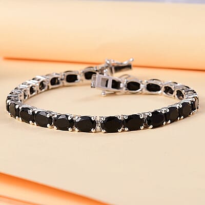California Black Jade 22.25 ctw Tennis Bracelet in Rhodium Over Sterling Sil (8.00 In)