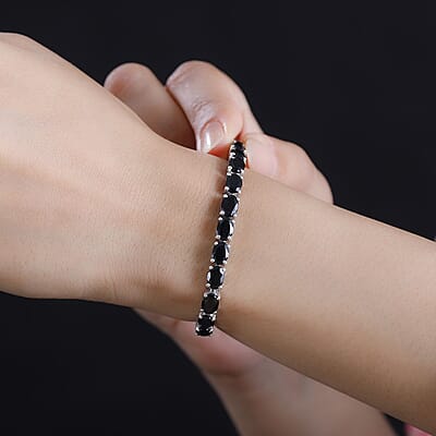 California Black Jade 22.25 ctw Tennis Bracelet in Rhodium Over Sterling Sil (8.00 In)
