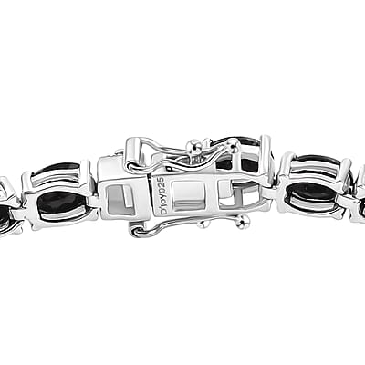 California Black Jade 22.25 ctw Tennis Bracelet in Rhodium Over Sterling Sil (8.00 In)