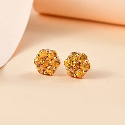 Madagascar Yellow Sapphire 2.00 ctw Floral Earrings in 18K Vermeil Yellow Gold Over Sterling Silver