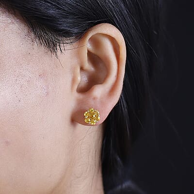Madagascar Yellow Sapphire 2.00 ctw Floral Earrings in 18K Vermeil Yellow Gold Over Sterling Silver