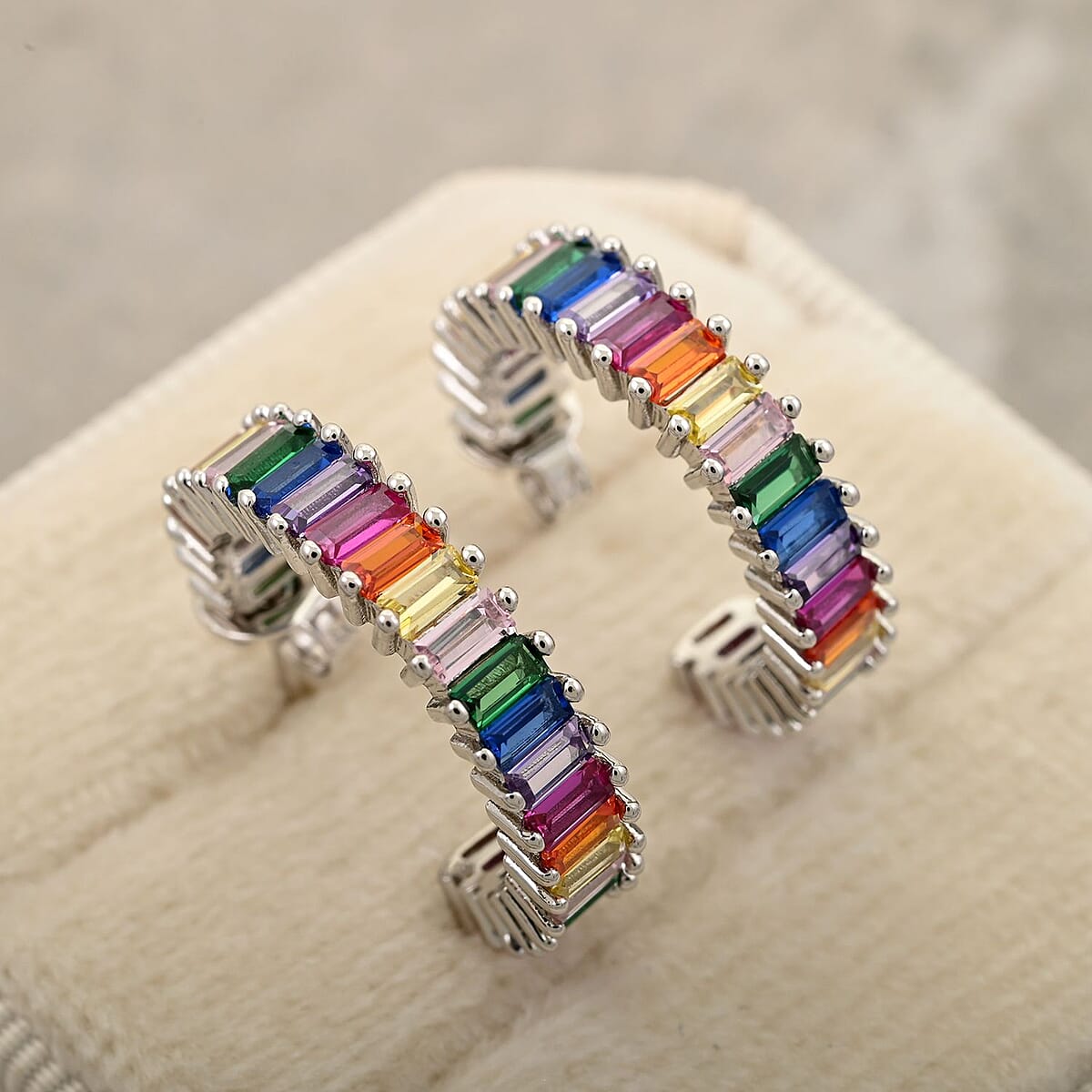 Multi Gemstone Earrings in Silvertone 9.60 ctw image number 1