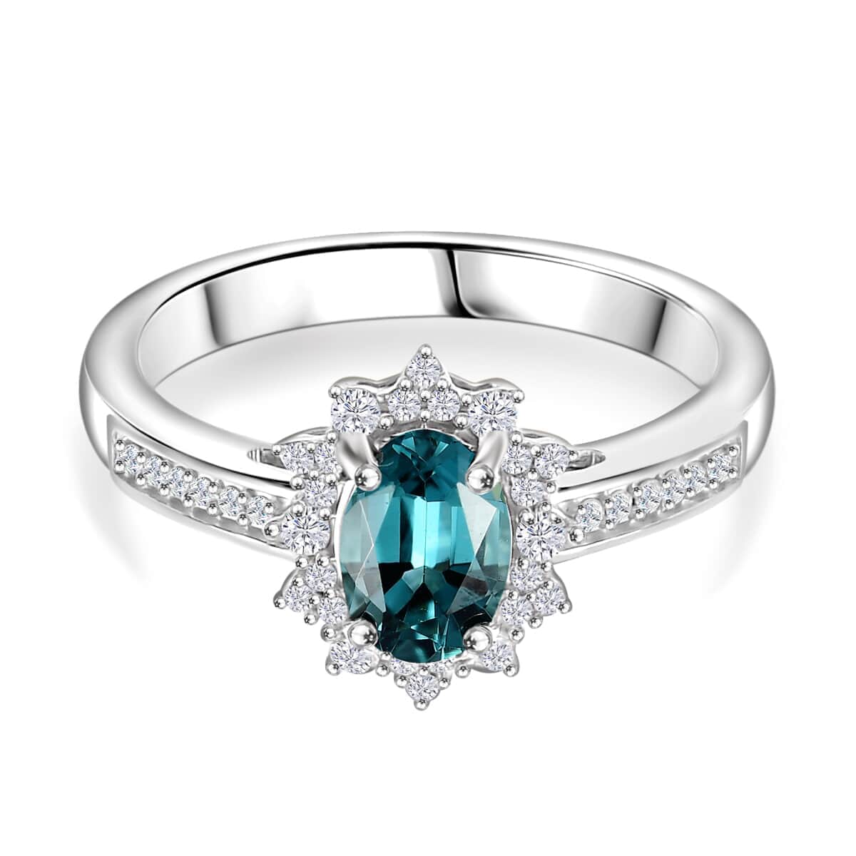 Luxoro AAA Pirineu Lagoon Tourmaline and G-H I2 Diamond 1.00 ctw Midnight Bloom Ring in 14K White Gold (Size  10.0) image number 0