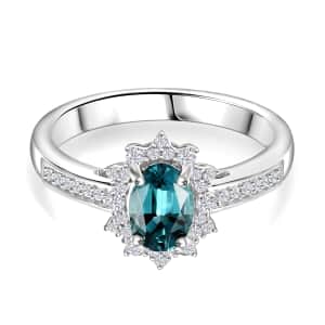 Luxoro AAA Pirineu Lagoon Tourmaline and G-H I2 Diamond 1.00 ctw Midnight Bloom Ring in 14K White Gold (Size  10.0)