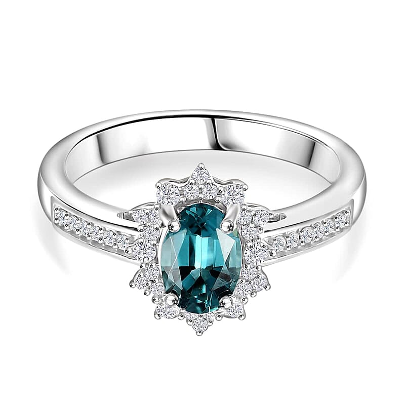 Luxoro AAA Pirineu Lagoon Tourmaline and G-H I2 Diamond 1.00 ctw Midnight Bloom Ring in 14K White Gold (Size  10.0)