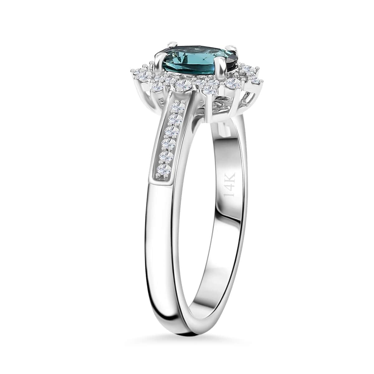 Luxoro AAA Pirineu Lagoon Tourmaline and G-H I2 Diamond 1.00 ctw Midnight Bloom Ring in 14K White Gold (Size  10.0) image number 3