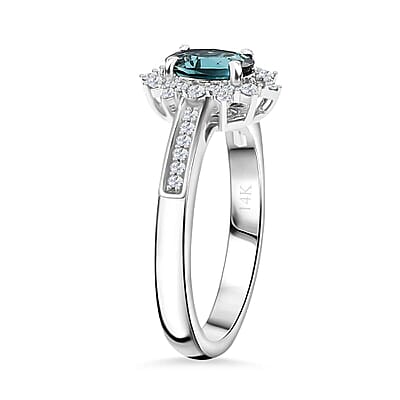 Luxoro AAA Pirineu Lagoon Tourmaline and G-H I2 Diamond 1.00 ctw Midnight Bloom Ring in 14K White Gold (Size  10.0)