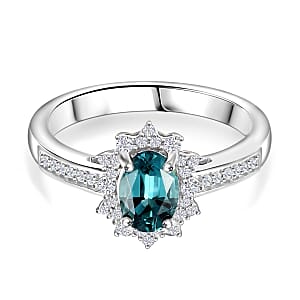 Luxoro AAA Pirineu Lagoon Tourmaline and G-H I2 Diamond 1.00 ctw Midnight Bloom Ring in 14K White Gold (Size  7.0)