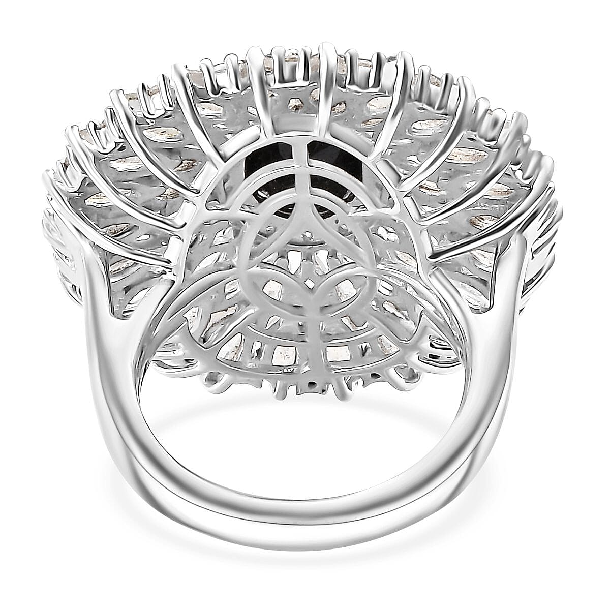 California Black Jade and Multi Gemstone 8.30 ctw Dahlia Bloom Ring in Rhodium Over Sterling Silver (Size 10.0)