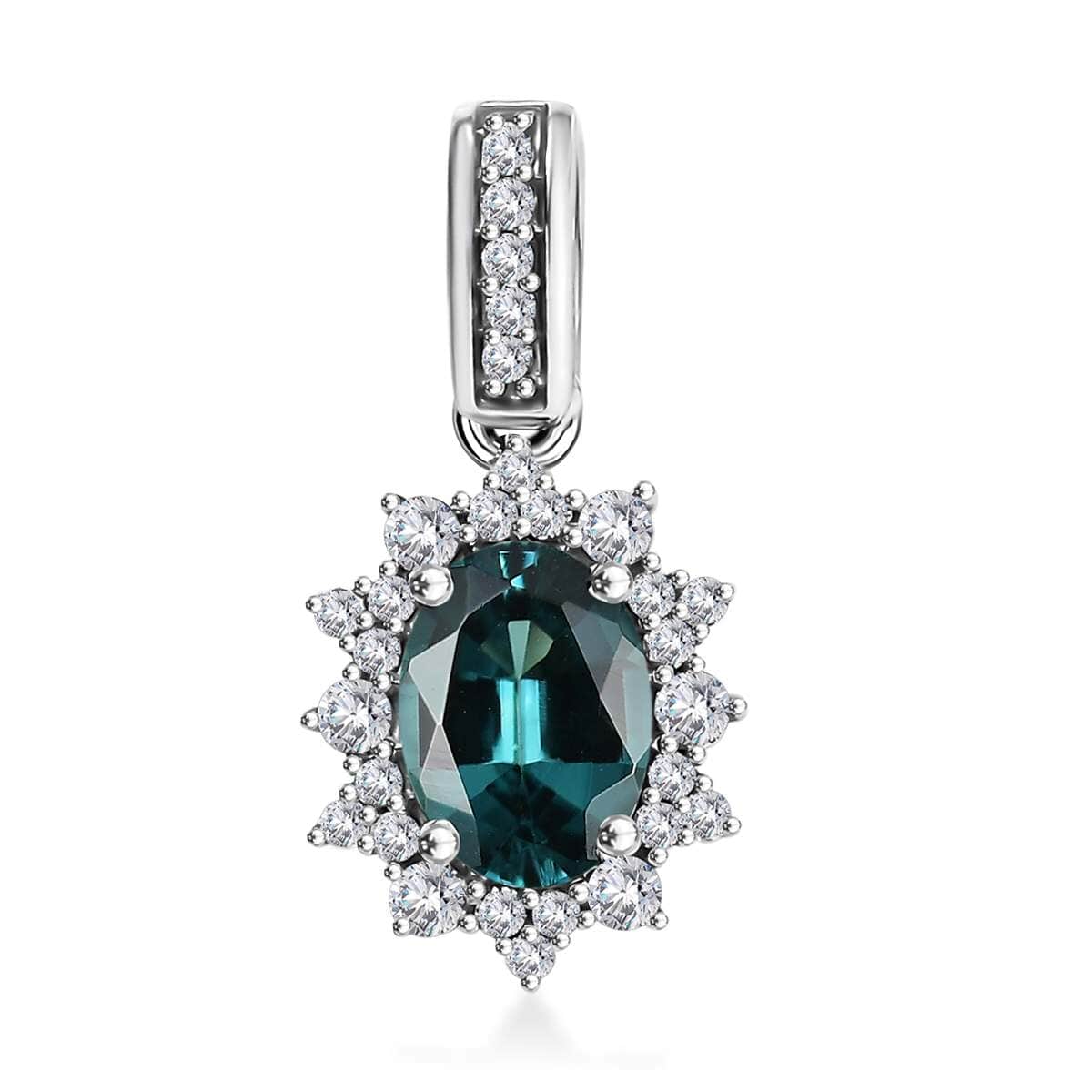 Luxoro AAA Pirineu Lagoon Tourmaline and G-H I2 Diamond 1.00 ctw Midnight Bloom Pendant in 14K White Gold image number 0