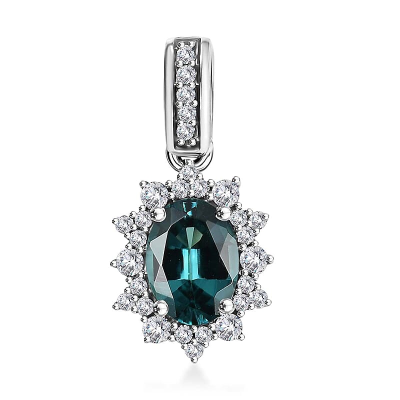 Luxoro AAA Pirineu Lagoon Tourmaline and G-H I2 Diamond 1.00 ctw Midnight Bloom Pendant in 14K White Gold