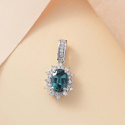 Luxoro AAA Pirineu Lagoon Tourmaline and G-H I2 Diamond 1.00 ctw Midnight Bloom Pendant in 14K White Gold