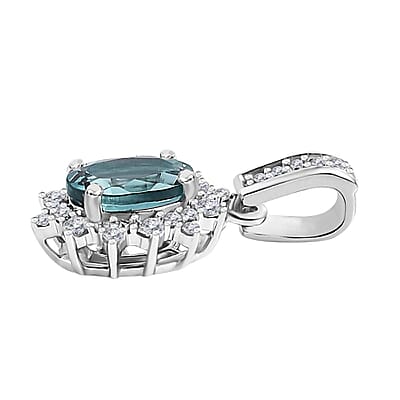 Luxoro AAA Pirineu Lagoon Tourmaline and G-H I2 Diamond 1.00 ctw Midnight Bloom Pendant in 14K White Gold