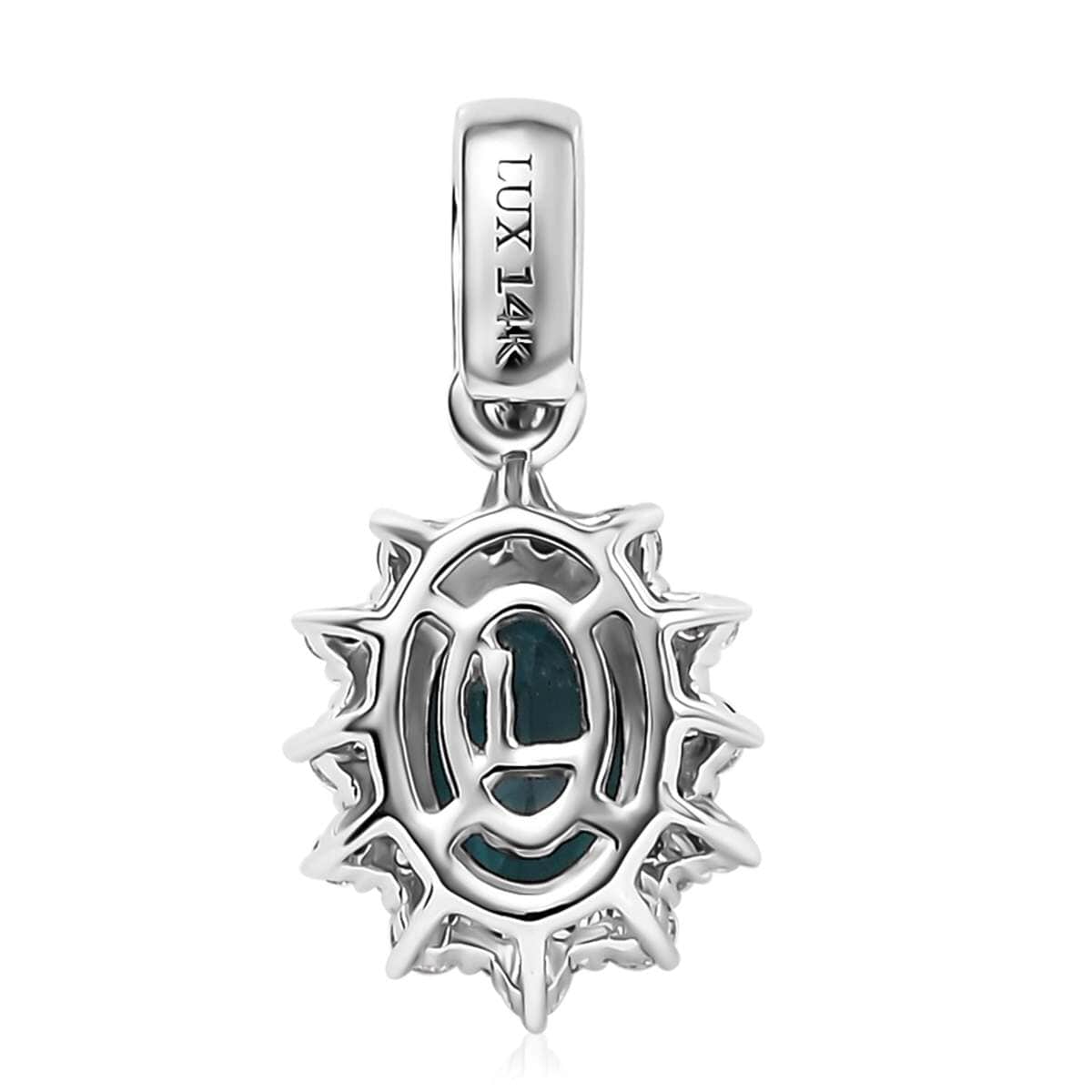 Luxoro AAA Pirineu Lagoon Tourmaline and G-H I2 Diamond 1.00 ctw Midnight Bloom Pendant in 14K White Gold image number 4