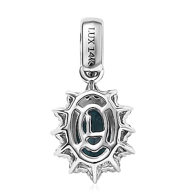 Luxoro AAA Pirineu Lagoon Tourmaline and G-H I2 Diamond 1.00 ctw Midnight Bloom Pendant in 14K White Gold