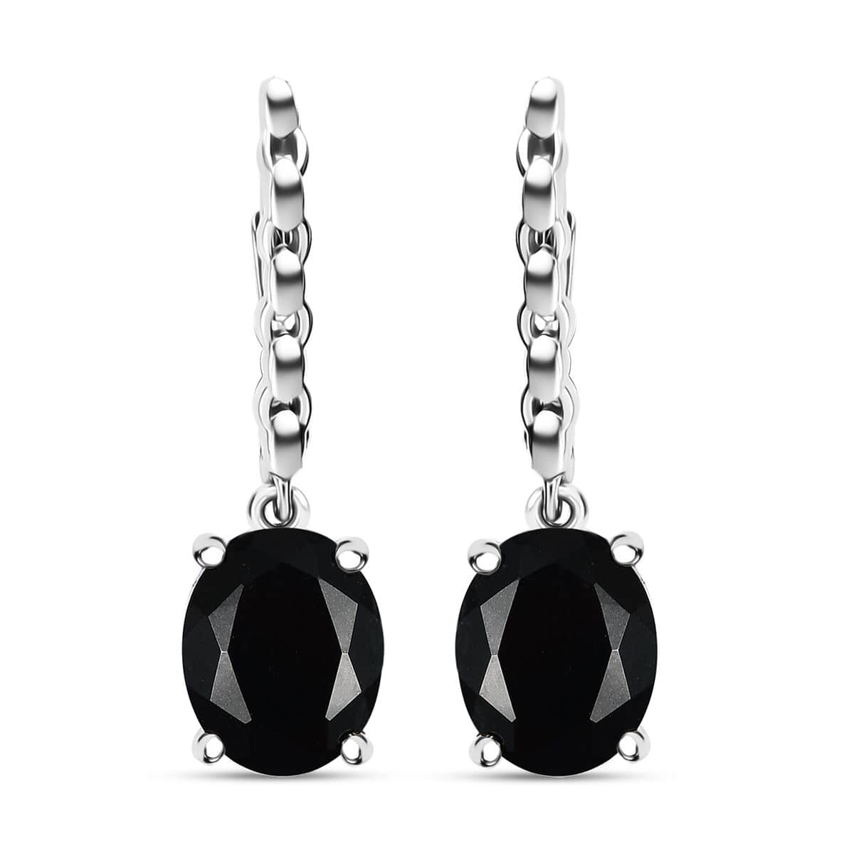 California Black Jade 5.60 ctw Solitaire Lever Back Earrings in Rhodium Over Sterling Silver image number 0