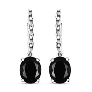 California Black Jade 5.60 ctw Solitaire Lever Back Earrings in Rhodium Over Sterling Silver