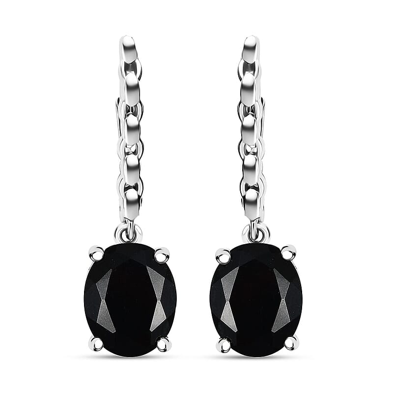 D'Joy California Black Jade 5.60 ctw Solitaire Lever Back Earrings in Rhodium Over Sterling Silver