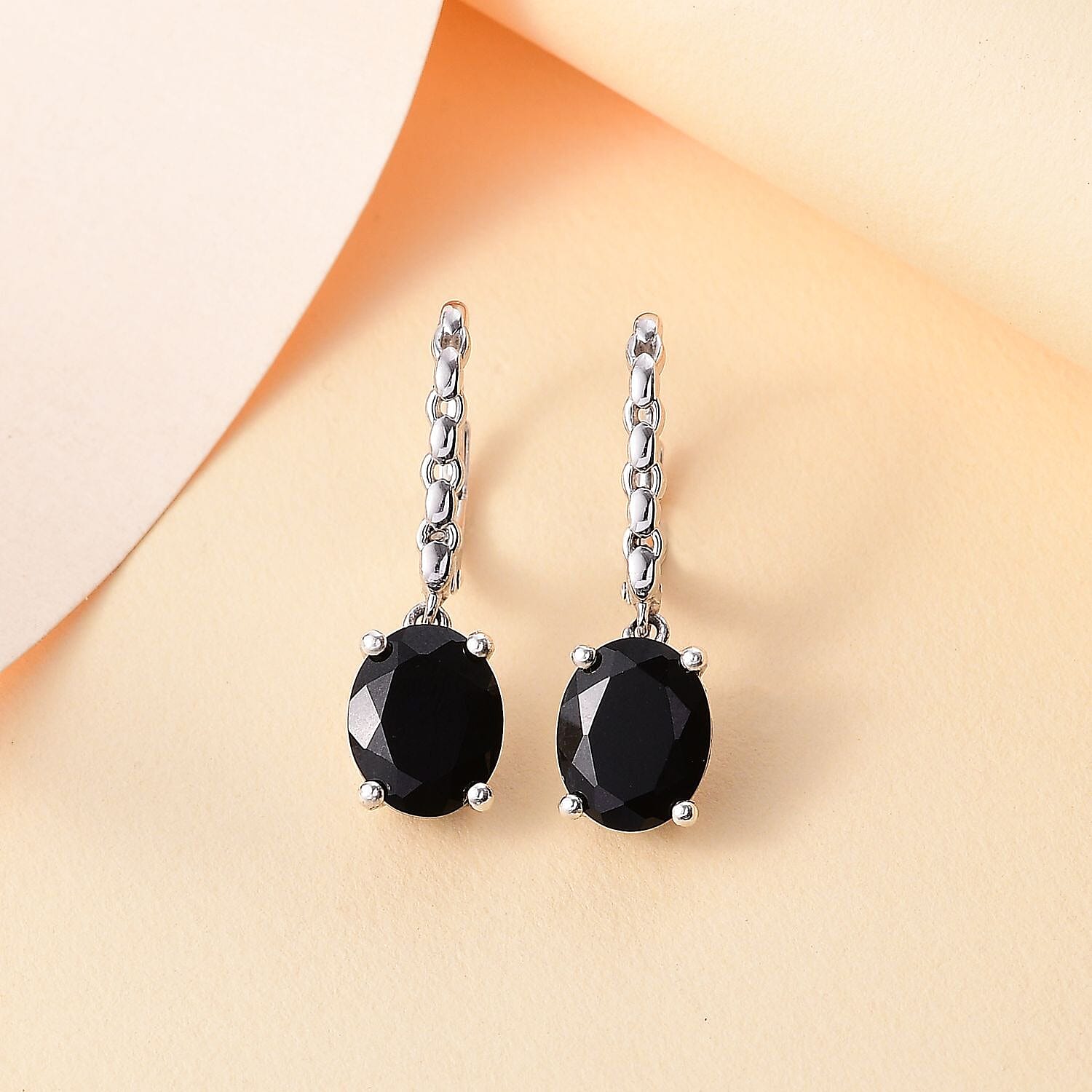 D'Joy California Black Jade 5.60 ctw Solitaire Lever Back Earrings in Rhodium Over Sterling Silver