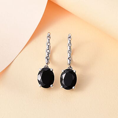 D'Joy California Black Jade 5.60 ctw Solitaire Lever Back Earrings in Rhodium Over Sterling Silver