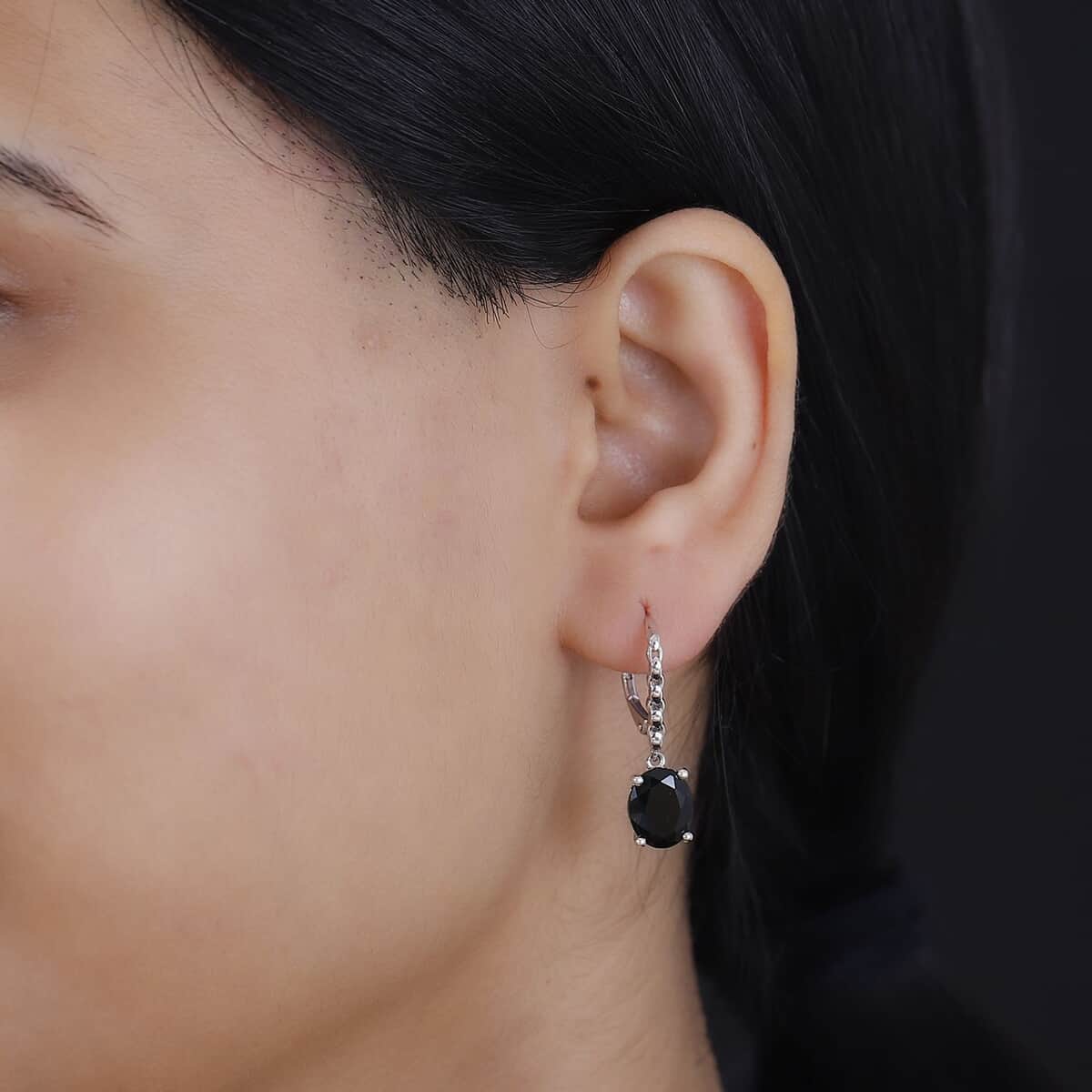 California Black Jade 5.60 ctw Solitaire Lever Back Earrings in Rhodium Over Sterling Silver image number 2