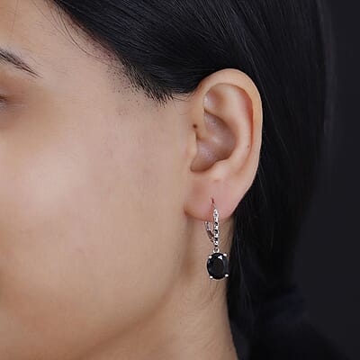 D'Joy California Black Jade 5.60 ctw Solitaire Lever Back Earrings in Rhodium Over Sterling Silver