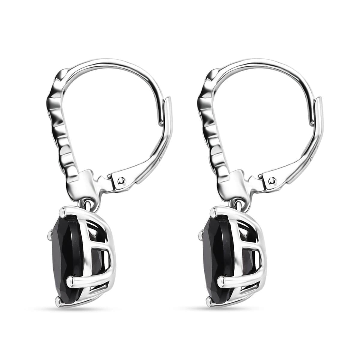 California Black Jade 5.60 ctw Solitaire Lever Back Earrings in Rhodium Over Sterling Silver image number 3