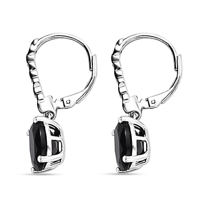 D'Joy California Black Jade 5.60 ctw Solitaire Lever Back Earrings in Rhodium Over Sterling Silver