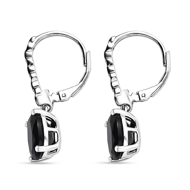 D'Joy California Black Jade 5.60 ctw Solitaire Lever Back Earrings in Rhodium Over Sterling Silver