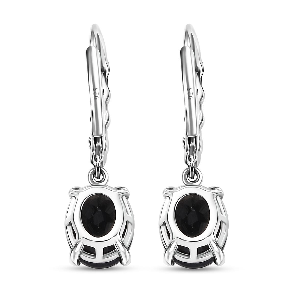 D'Joy California Black Jade 5.60 ctw Solitaire Lever Back Earrings in Rhodium Over Sterling Silver