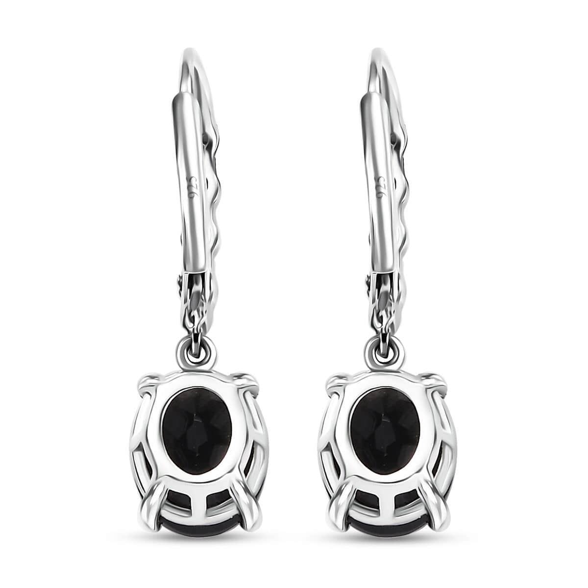 California Black Jade 5.60 ctw Solitaire Lever Back Earrings in Rhodium Over Sterling Silver image number 4