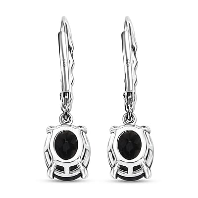 D'Joy California Black Jade 5.60 ctw Solitaire Lever Back Earrings in Rhodium Over Sterling Silver