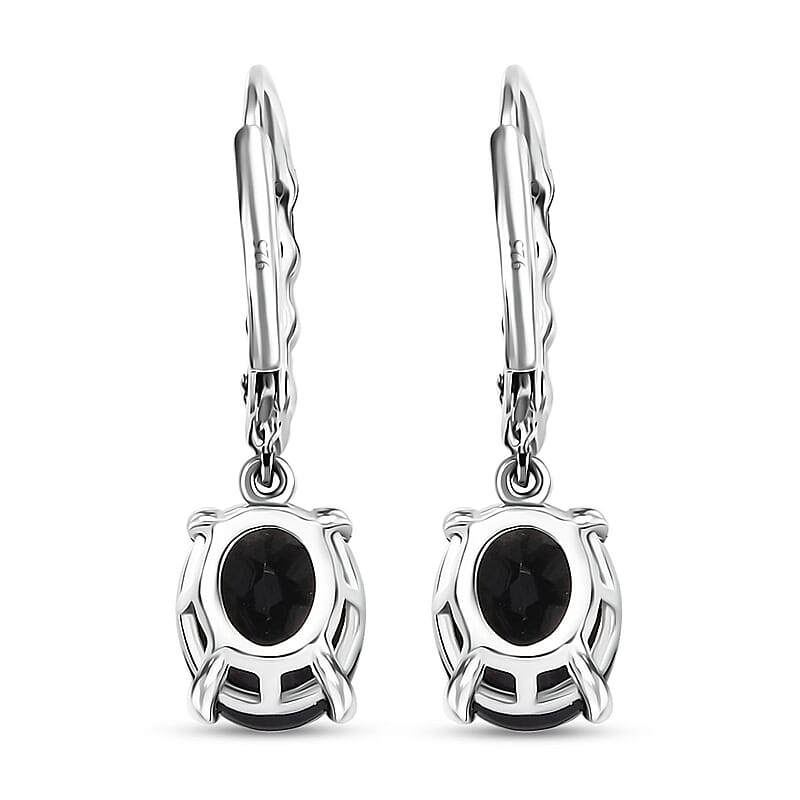 D'Joy California Black Jade 5.60 ctw Solitaire Lever Back Earrings in Rhodium Over Sterling Silver