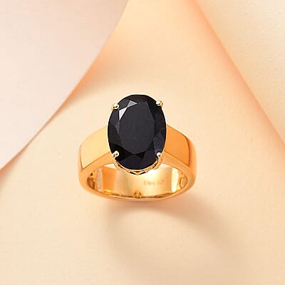 California Black Jade 6.10 ctw Wide Shank Ring in 18K Vermeil Yellow Gold Over Sterling Silver (Size 10.0)
